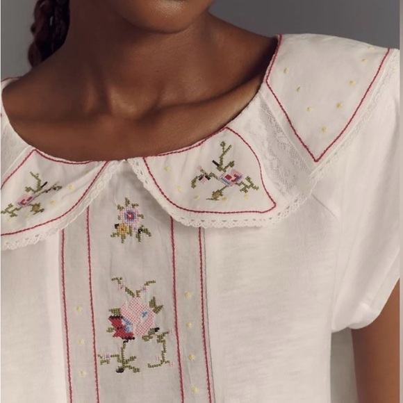 Anthropologie Tops - Anthropologie Embroidered
Collar Tee